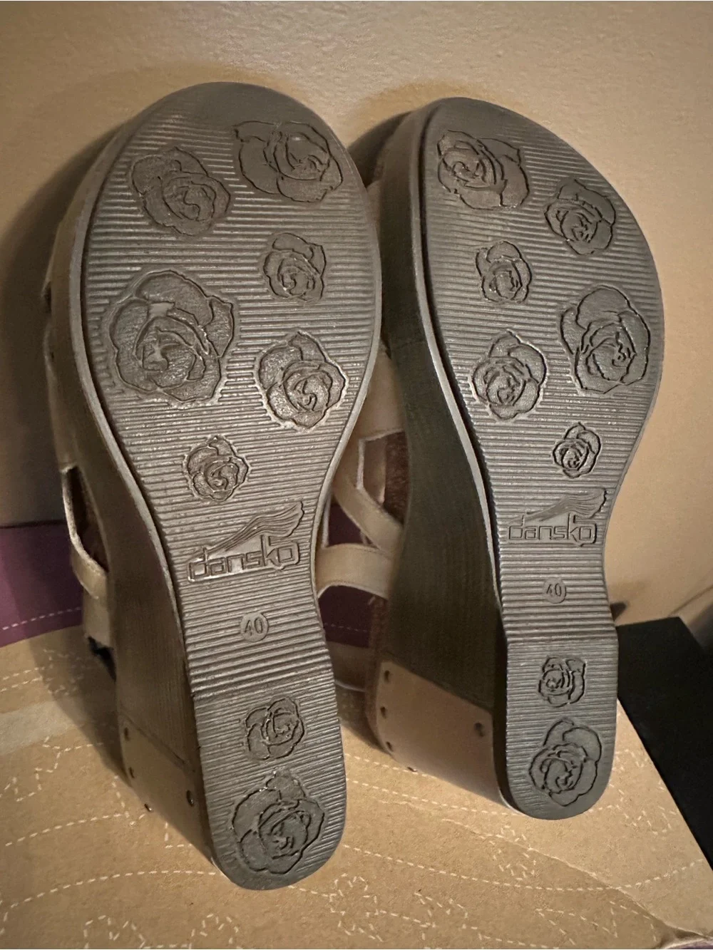 Dansko Felicia Antique Full Grain Sand Wedge Sandals - size 40